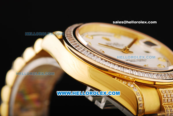 Rolex Day Date II Automatic Movement Full Gold with Diamond Bezel - Diamond Markers and White Dial - Click Image to Close